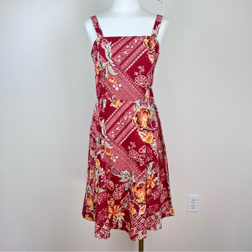Vintage Alyn Paige Dress Womens 7/8 90s Y2K Floral Tropical Sundress USA Red